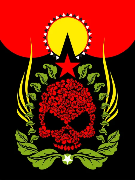 Skull Roses. Flores y estrellas. Tótem fantástico . — Vector de stock