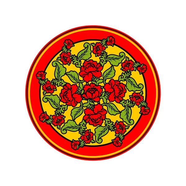 Русский национальный узор Hohloma. Ретро-цветочные украшения. Раунд d — стоковый вектор