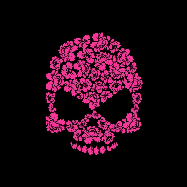 Crâne de roses sur fond noir. Homme crâne de fleur. Vecteur i — Image vectorielle
