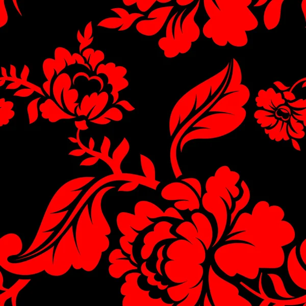 Red Rose seamless pattern. Floral texture. Russian folk ornament — Stock Vector