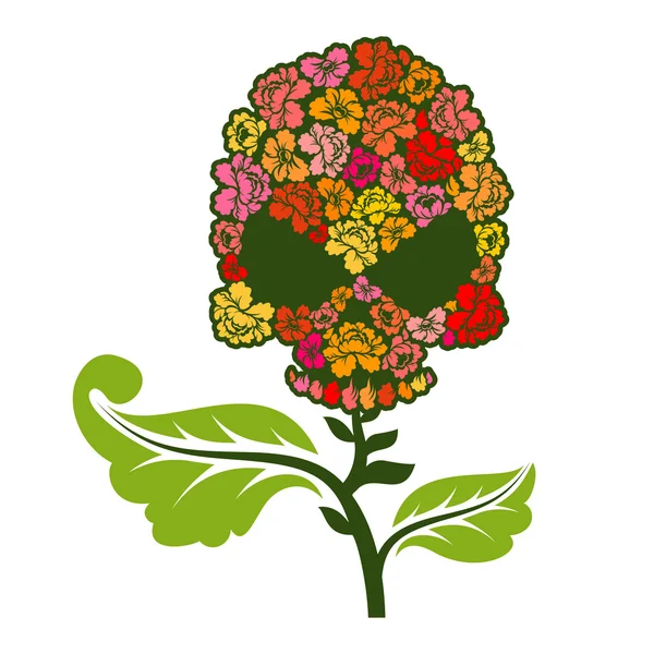 Crâne floral sur la tige. Crâne aux roses — Image vectorielle