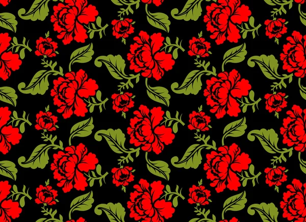 Rood Rose naadloze patroon. Bloemen textuur. Russische folk ornament — Stockvector