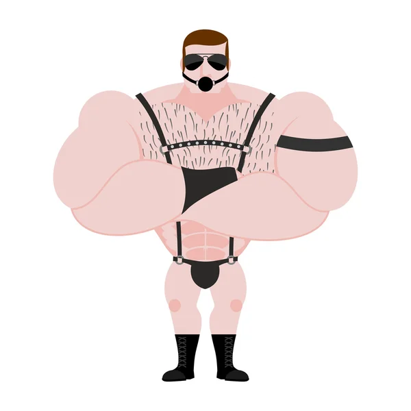 BDSM esclavo en ropa de cuero. Hombre para juegos sexuales. Servicio humilde — Vector de stock