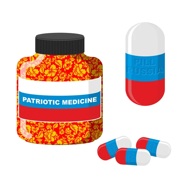 Medicina patriótica nacional en Rusia. Píldora con Rusia. Botella — Archivo Imágenes Vectoriales