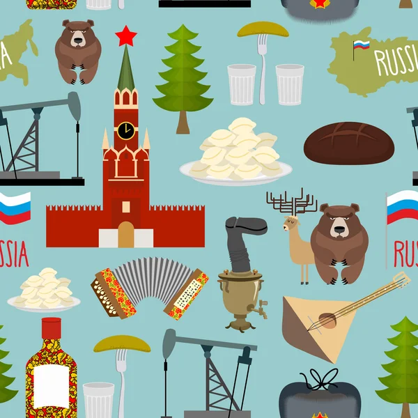 Ρωσία Αξιοθέατα απρόσκοπτη μοτίβο. Μόσχα Κρεμλίνο και σαμοβάρι, — Διανυσματικό Αρχείο