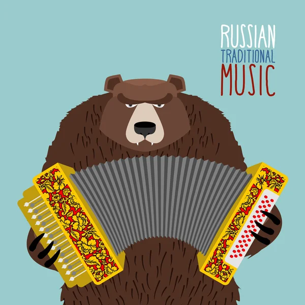 Beer speelt accordeon. Russische nationale muziekinstrument. — Stockvector