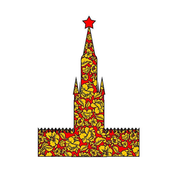 Turm Moskauer Kreml Silhouette bemalt khokhloma. Russische Landung — Stockvektor