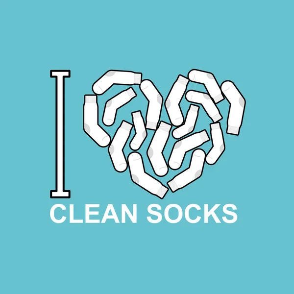 Adoro meias limpas. símbolo de coração de meia branca pura . — Vetor de Stock