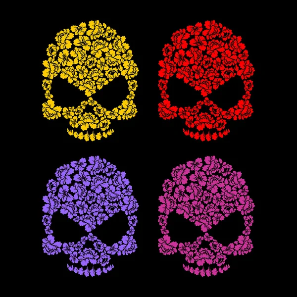 Pétales de fleurs crâniennes. Crâne coloré floral . — Image vectorielle