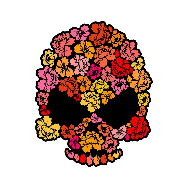 Calavera con rosas. Pétalos de flores cabeza esquelética. Hermoso rem — Vector de stock