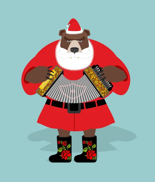 Russische beer in het mom van snata Claus. Wild dier in kerst a — Stockvector