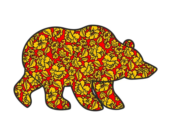 Stile hohloma dell'orso russo. Pittura popolare nazionale di fiori. W — Vettoriale Stock
