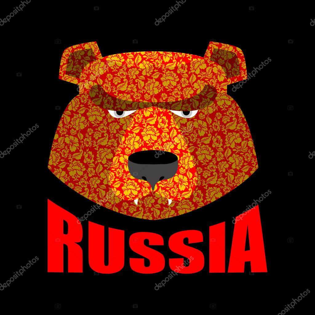 Bear logo of Russia. Traditional Russian ornament khokhloma. Russian wild animal