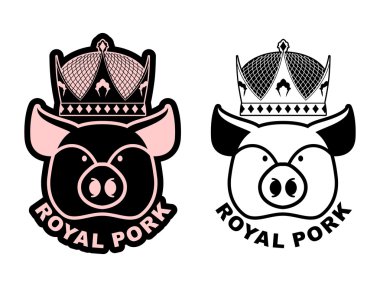 Kraliyet domuz amblemi. Taçlı domuz. Tarım ve et produ için logo