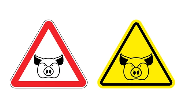 警告标志猪肉注意。危险黄牌猪。农场阿尼玛 — 图库矢量图片