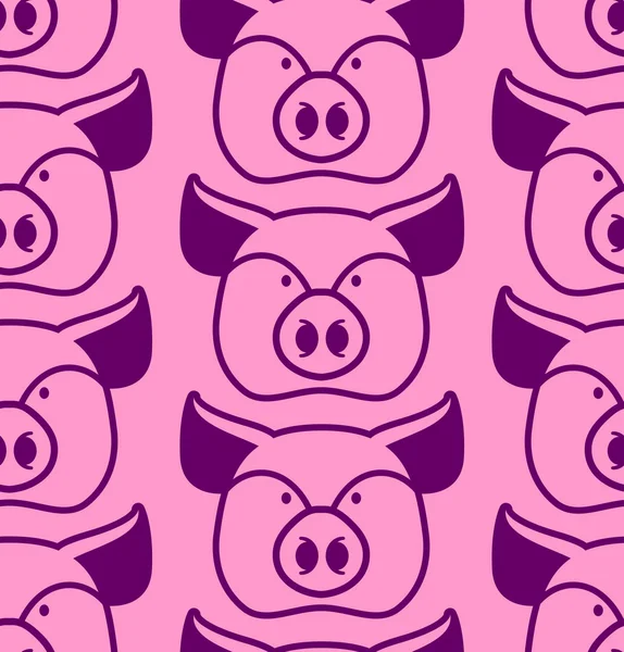 Pig seamless pattern. Boar head ornament. Pork texture. Cute far — Stock Vector