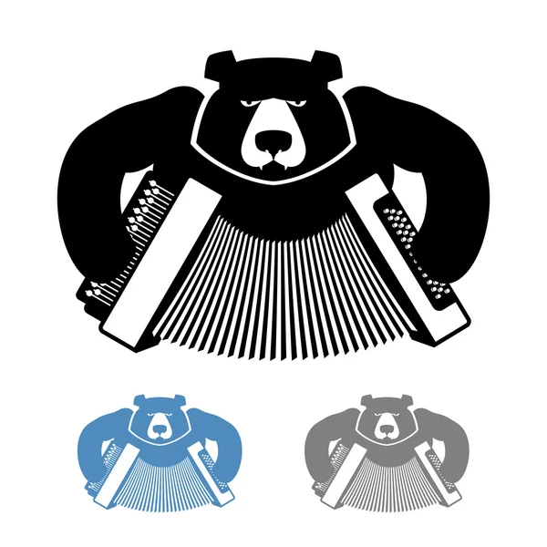 Russian bear with accordion icon flat style. Wild beast and musi — Stock Vector