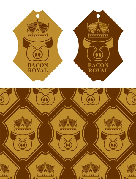 El emblema del Royal Bacon. Cerdo en corona. Logotipo para cría y picana — Vector de stock