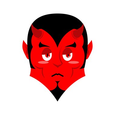 Üzgün Şeytan. Kederli kırmızı şeytan. Kötümser iblis. Acınası yüz.