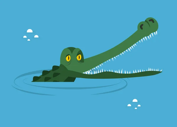 Krokodil in water. grote alligator in moeras. Schattig kaaimannen hoofd — Stockvector