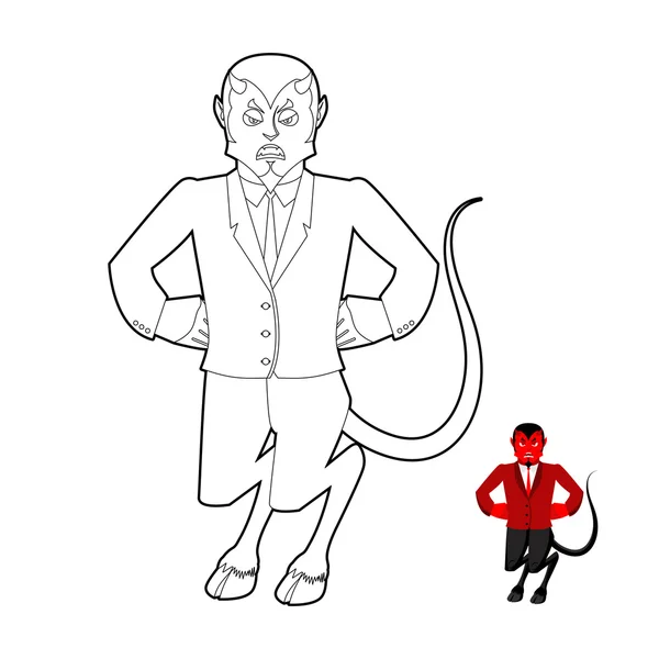 Devil Coloriage livre. Démon en style linéaire. Satan rusé avec ho — Image vectorielle