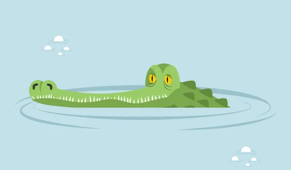 Crocodile dans l'eau. grand alligator dans le marais. Tête de caïmans mignon — Image vectorielle