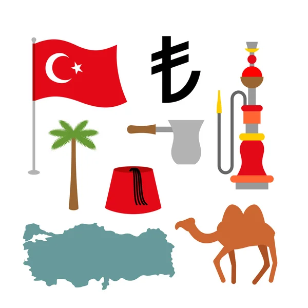 Turecká sada symbolů. Turecká národní ikona. Tradiční označení státu — Stockový vektor