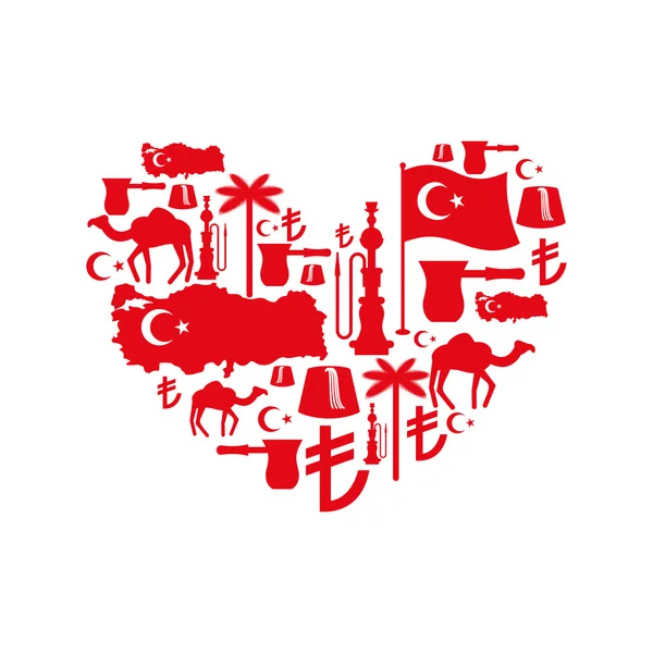 I love Turkey. Sign heart of traditional Turkish folk characters — Stock Vector