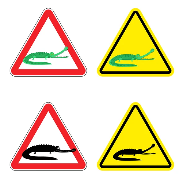 Señal de advertencia de atención cocodrilo. Peligros signo amarillo aggress — Archivo Imágenes Vectoriales