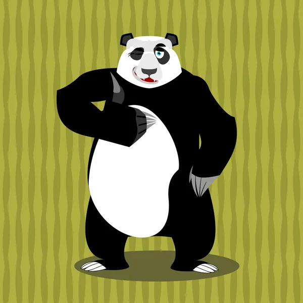 Panda pulgar hacia arriba y guiña el ojo. Oso chino todo bien. Signos está bien. — Vector de stock