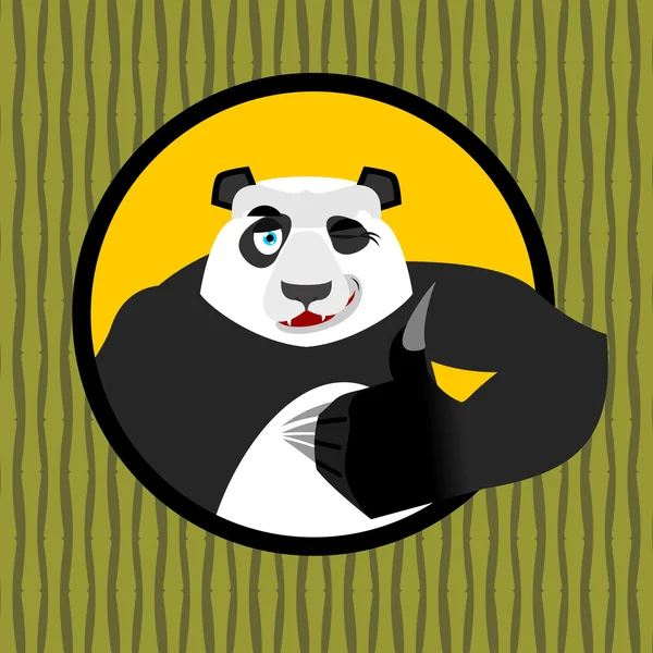 Panda pulgar hacia arriba y guiña el ojo. Oso chino todo bien. Signos está bien. — Vector de stock