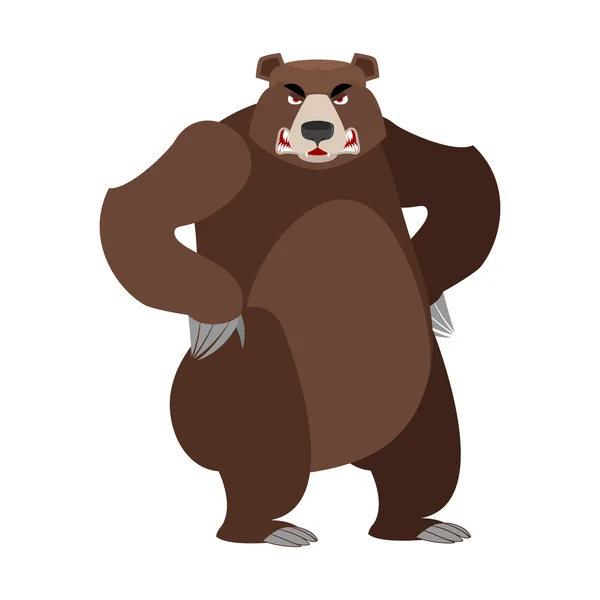 Wütender Bär auf den Hinterbeinen. Aggressiver Grizzly auf weißem Rücken — Stockvektor