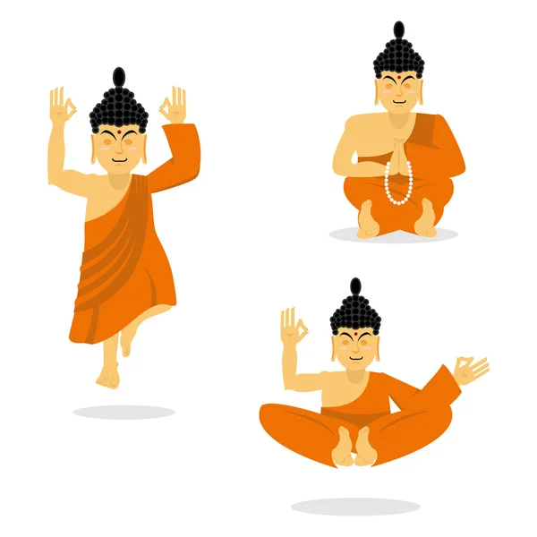 Buddha elszigetelten meditál. Indiai Isten fehér alapon. Stat — Stock Vector
