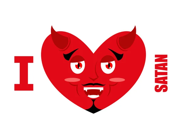 Amo a Satanás. Símbolo de corazón y diablo con cuernos. Demonio Rojo. P — Archivo Imágenes Vectoriales