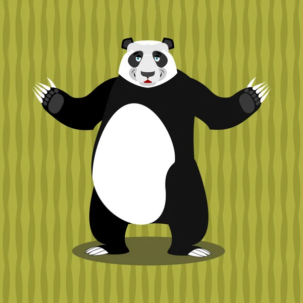 Oso Chino Panda. Buen animal. Animales alegres y bambú — Vector de stock