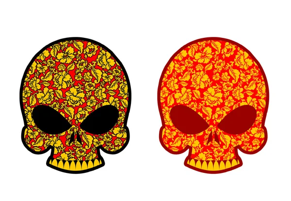 Calavera al estilo Khokhloma. cabeza esqueleto textura ruso nacional — Archivo Imágenes Vectoriales