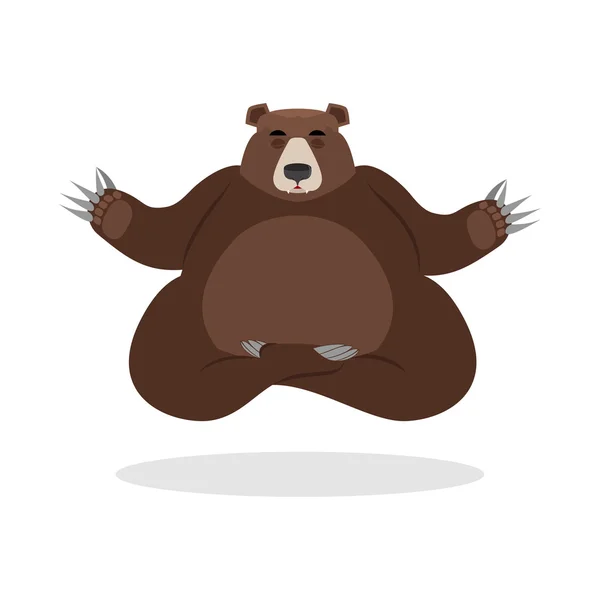 El oso medita. Animales salvajes sobre fondo blanco. Estado de nirv — Vector de stock