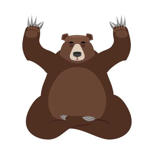 El oso medita. Animales salvajes sobre fondo blanco. Estado de nirv — Vector de stock
