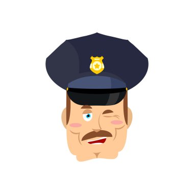 Polis göz kırpıyor. İyi polis. Constable po yüzünde Mimicry gülümseme