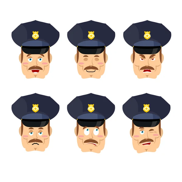 Ikona policjanta emocji. Zestaw wyrażeń avatar COP. dobry i EV — Wektor stockowy