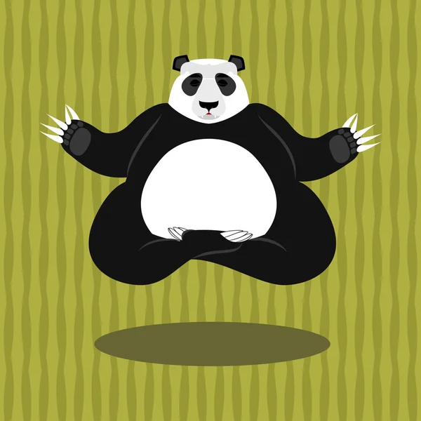 Panda Yoga. Oso chino sobre fondo de bambú. Estado de nirv — Vector de stock