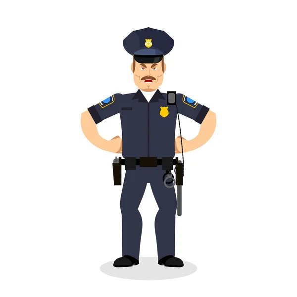 Policía enojado. Policía iracundo. Policía oficial agresiva — Vector de stock