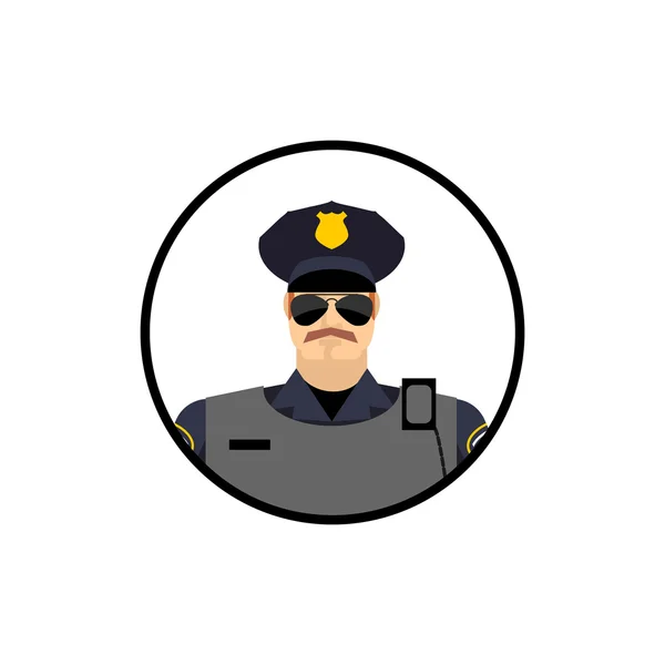 Avatar policial. Policía en uniforme. Jefe de policía en círculo . — Vector de stock