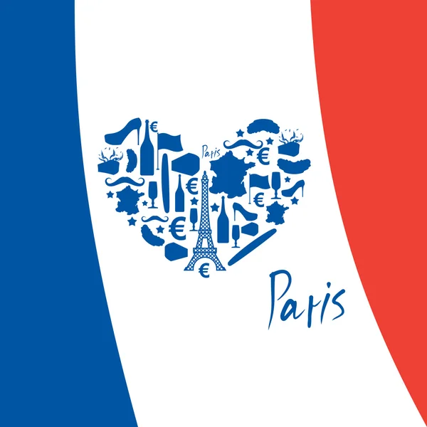 Ik hou van Parijs. Traditionele Franse nationale set van iconen in vorm o — Stockvector