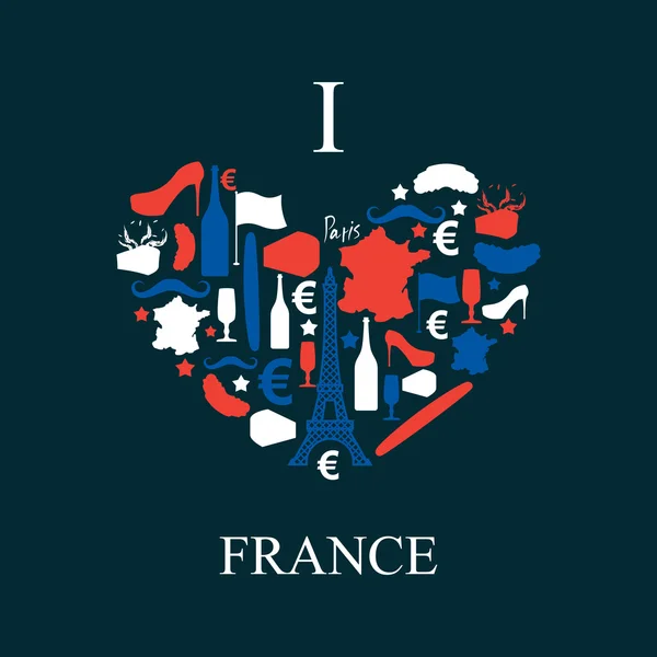 我爱法国传统的法国国家图标集的形式 — 图库矢量图片