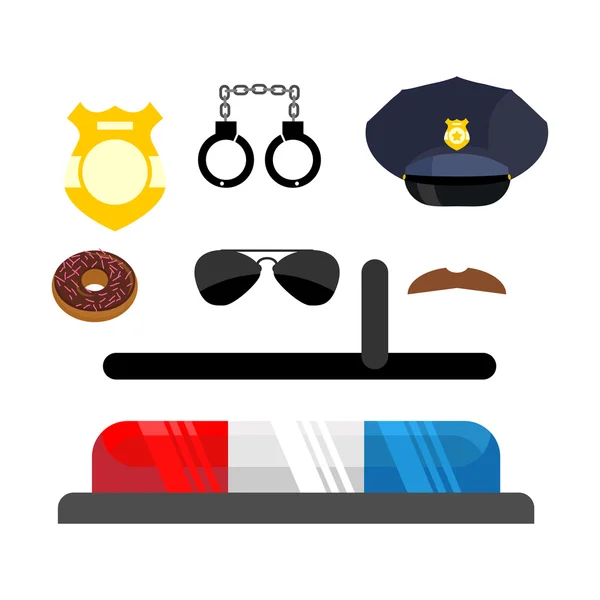 Police icons set. Symbols policeman. Cop accessories in flat sty — Stock Vector