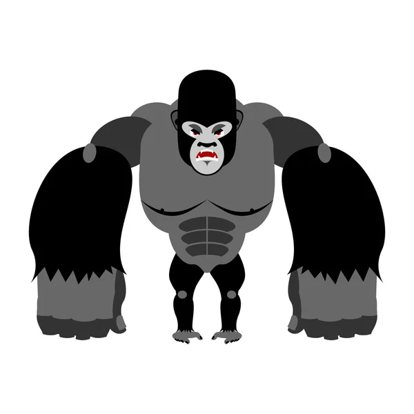 Gorila enojado en sus patas traseras. Mono agresivo sobre respaldo blanco — Vector de stock