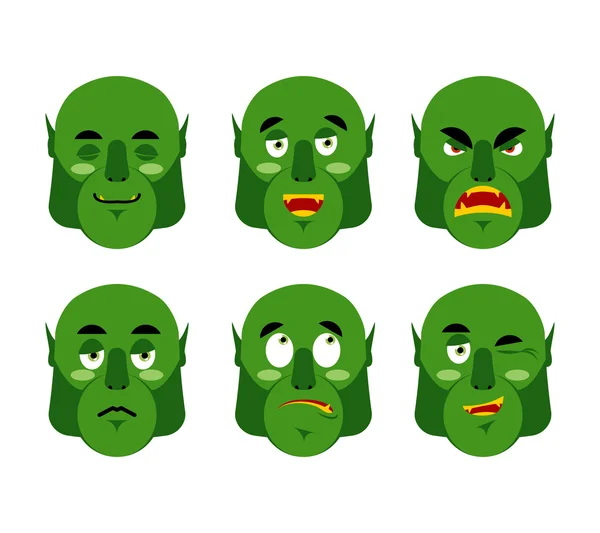 Ogro de emociones. Establecer expresiones emoji monstruo verde avatar. Bien. — Archivo Imágenes Vectoriales