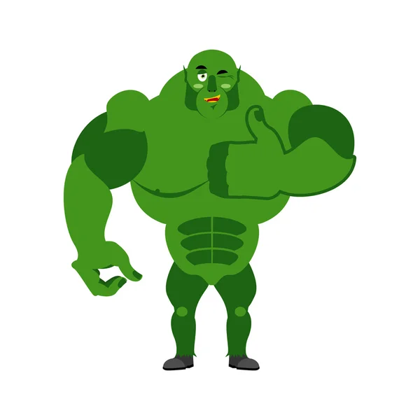 Ogre thumbs up showing well. Sign all right. Jolly Green Monster — Stock Vector