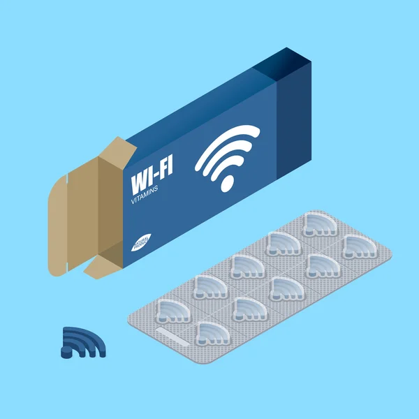 Wi Fi vitamins. Tablets in pack. Natural products for wireless t — 图库矢量图片